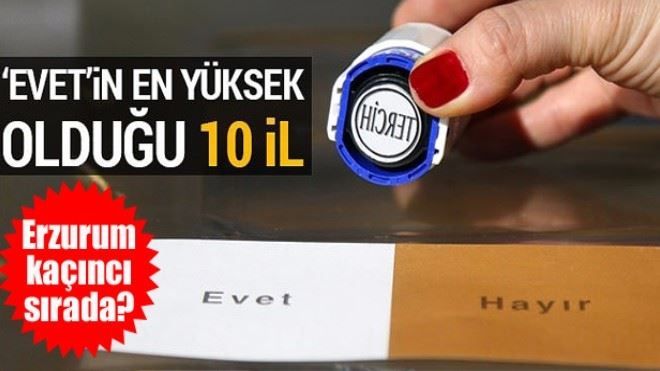 Referandumda ´evet´in en yüksek olduğu 10 il