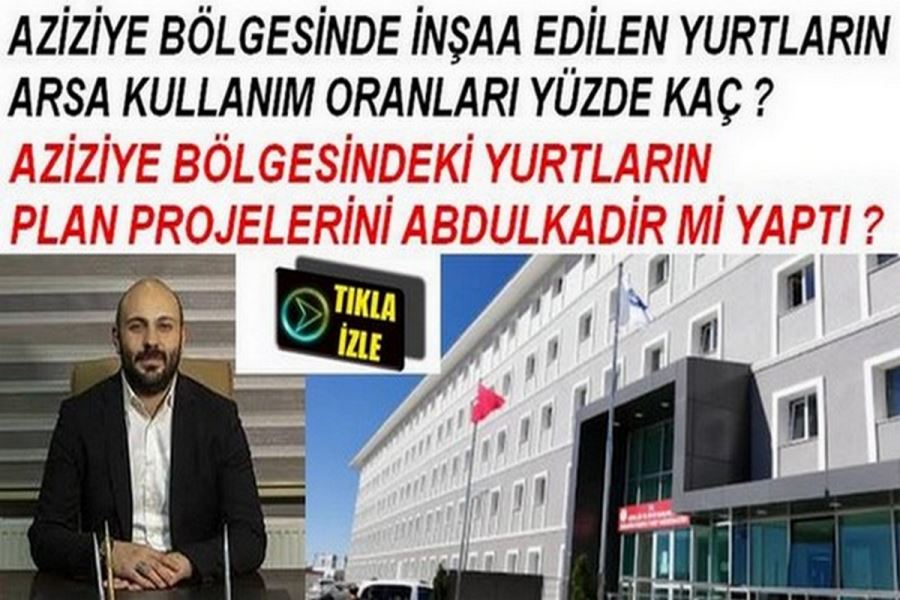 AZİZİYE BÖLGESİNDE İNŞA EDİLEN YURTLARIN ARSA KULLANIM ORANI YÜZDE KAÇ