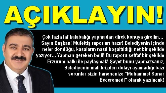 Muhammet Sunar´ın Yapması Gereken AÇIKLAMAK...!